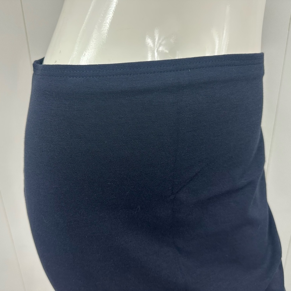 VTG Carolina Colours Sz S Navy Blue Knit Maxi Skirt Leg Slit Elastic Waist - Picture 2 of 8